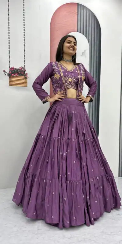 Lavender Chinon Thread Embroidery Lehenga Choli | Lehenga, Bollywood Lehenga, Creative Lehenga, Designer Lehenga, Embroidered Lehenga, Party Wear Lehenga