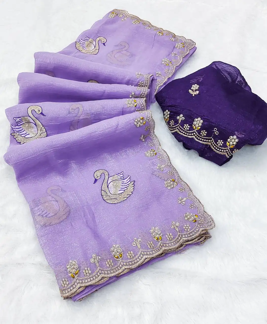 Lavender Crunchy Chiffon Diamond Work Saree | Sarees, Bollywood Sarees, Creative Sarees, Designer Sarees, Embroidered Sarees, Ethnic Saree, Modern Digital sarees, Party Wear Sarees