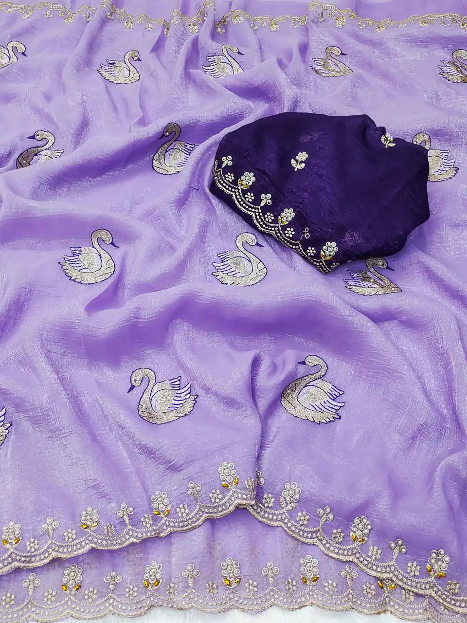 Lavender Crunchy Chiffon Diamond Work Saree | Sarees, Bollywood Sarees, Creative Sarees, Designer Sarees, Embroidered Sarees, Ethnic Saree, Modern Digital sarees, Party Wear Sarees