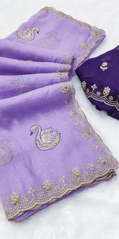 Lavender Crunchy Chiffon Diamond Work Saree | Sarees, Bollywood Sarees, Creative Sarees, Designer Sarees, Embroidered Sarees, Ethnic Saree, Modern Digital sarees, Party Wear Sarees
