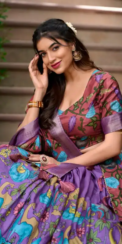 Lavender Dola Silk Kalamkari Print Zari Lehenga Choli | Lehenga, Bollywood Lehenga, Creative Lehenga, Designer Lehenga, Embroidered Lehenga, Party Wear Lehenga