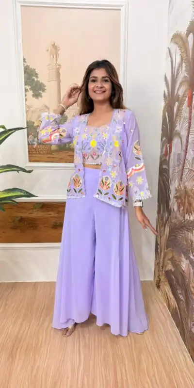 Lavender Faux Georgette Embroider Salwar Suit | Jump Suits, Salwar suit, Casual Suits, Creative suits, Designer Suits, Palazzo Suits, Party Wear Suits, Patiala Suits, Straight Suits