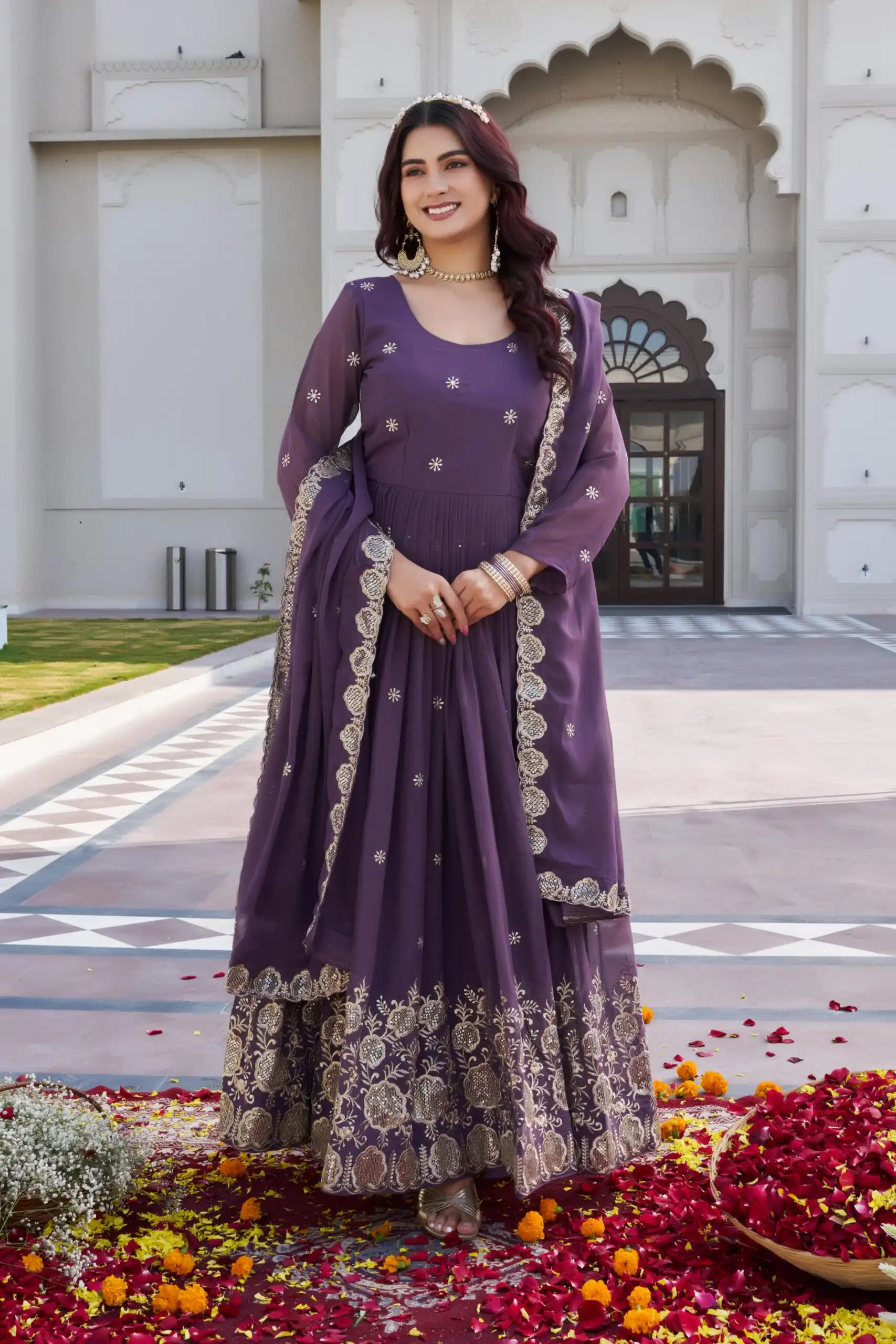 Lavender Fox Georgette With Sequence Work Gown | Gowns, Bollywood Gowns, Creative Gowns, Designer Gowns, Embroidered Gowns, Party Wear Gowns