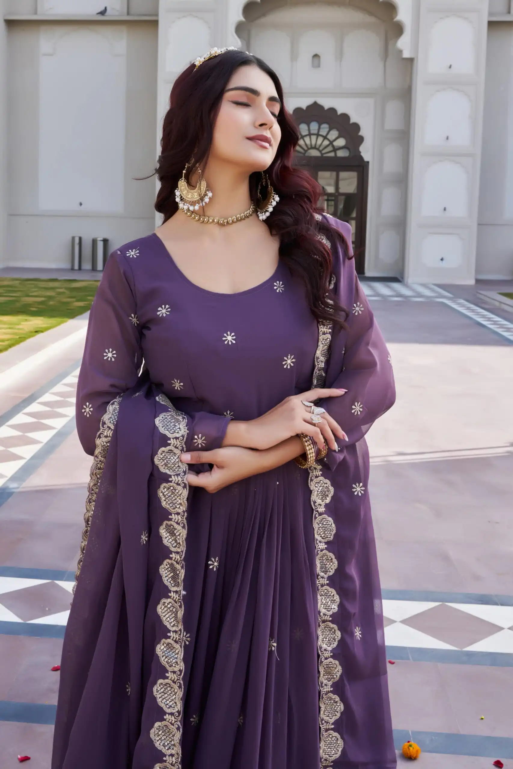 Lavender Fox Georgette With Sequence Work Gown | Gowns, Bollywood Gowns, Creative Gowns, Designer Gowns, Embroidered Gowns, Party Wear Gowns