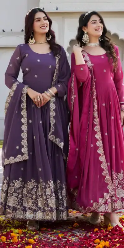 Lavender Fox Georgette With Sequence Work Gown | Gowns, Bollywood Gowns, Creative Gowns, Designer Gowns, Embroidered Gowns, Party Wear Gowns