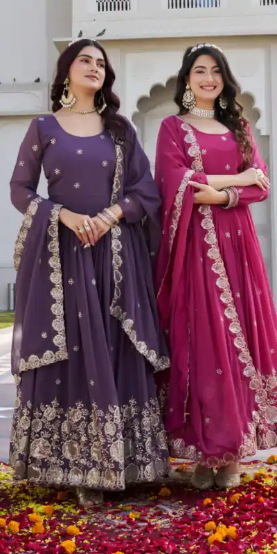 Lavender Fox Georgette With Sequence Work Gown | Gowns, Bollywood Gowns, Creative Gowns, Designer Gowns, Embroidered Gowns, Party Wear Gowns