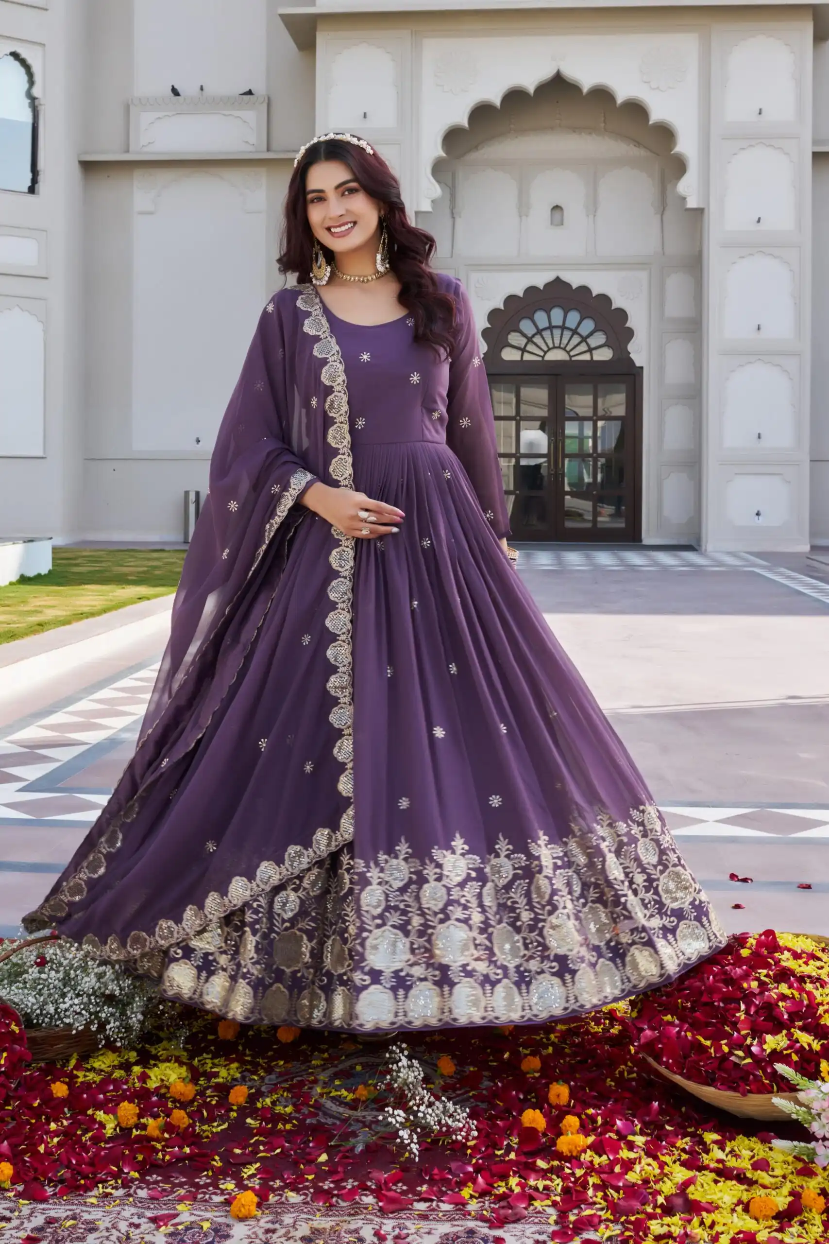 Lavender Fox Georgette With Sequence Work Gown | Gowns, Bollywood Gowns, Creative Gowns, Designer Gowns, Embroidered Gowns, Party Wear Gowns