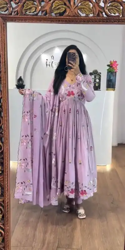 Lavender Fox Georgette With Thread Embroidery Gown | Jump Suits, Salwar suit, Casual Suits, Creative suits, Designer Suits, Palazzo Suits, Party Wear Suits, Patiala Suits, Straight Suits