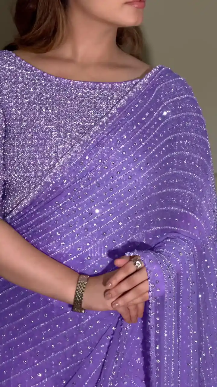 Lavender Georgette Embroidery Saree | Sarees, Bollywood Sarees, Creative Sarees, Designer Sarees, Embroidered Sarees, Ethnic Saree, Modern Digital sarees, Party Wear Sarees