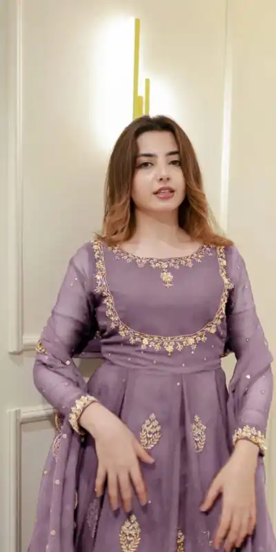 Lavender Georgette Embroidery Work Gown | Gowns, Bollywood Gowns, Creative Gowns, Designer Gowns, Embroidered Gowns, Party Wear Gowns