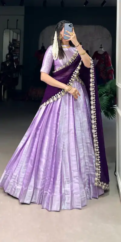 Lavender Jacquard Weaving Lehenga Choli | Lehenga, Bollywood Lehenga, Creative Lehenga, Designer Lehenga, Embroidered Lehenga, Party Wear Lehenga