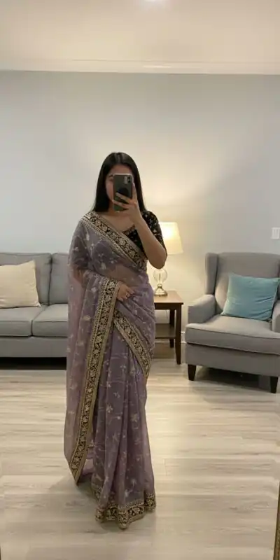 Lavender Moss Silk Zari Embroidery Work Saree | Sarees, Bollywood Sarees, Creative Sarees, Designer Sarees, Embroidered Sarees, Ethnic Saree, Modern Digital sarees, Party Wear Sarees
