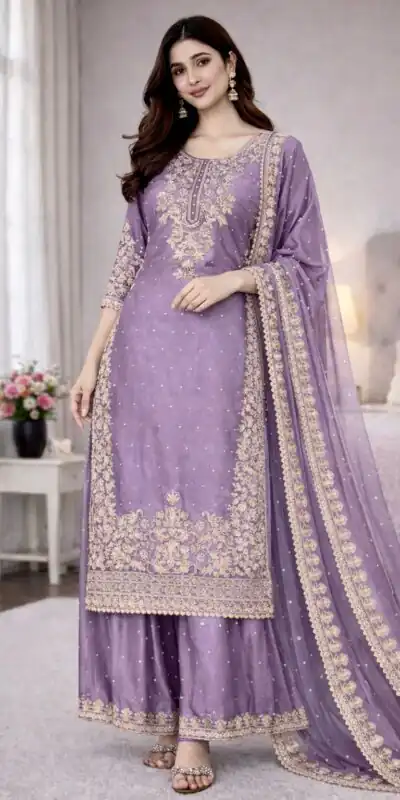 Lavender Organza Silk Embroidery Work Salwar Suit | Jump Suits, Salwar suit, Casual Suits, Creative suits, Designer Suits, Palazzo Suits, Party Wear Suits, Patiala Suits, Straight Suits