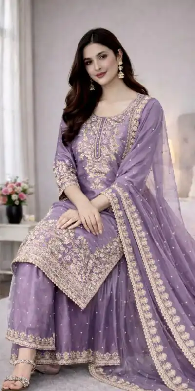 Lavender Organza Silk Embroidery Work Salwar Suit | Jump Suits, Salwar suit, Casual Suits, Creative suits, Designer Suits, Palazzo Suits, Party Wear Suits, Patiala Suits, Straight Suits
