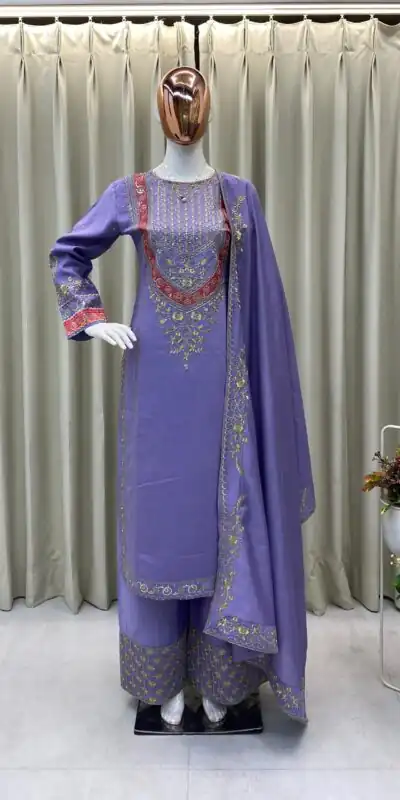 Lavender Roman Silk With Embroidery Salwar Suit | Jump Suits, Salwar suit, Casual Suits, Creative suits, Designer Suits, Palazzo Suits, Party Wear Suits, Patiala Suits, Straight Suits