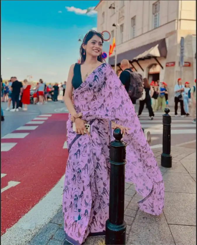 Lavender Soft Cotton Digital Print Lace Work Saree | Sarees, Bollywood Sarees, Creative Sarees, Designer Sarees, Embroidered Sarees, Ethnic Saree, Modern Digital sarees, Party Wear Sarees