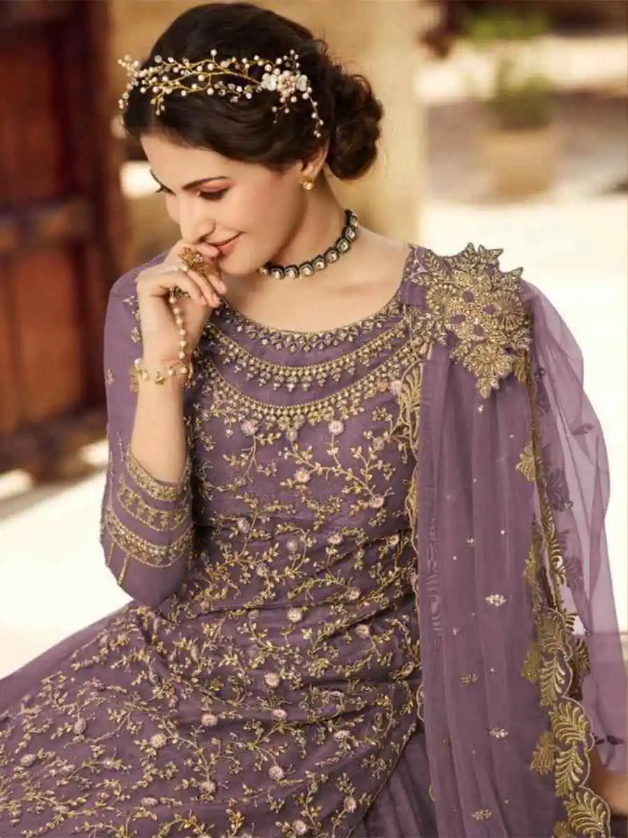 Lavender Soft Net With Embroidery Work Salwar Suit | Jump Suits, Salwar suit, Casual Suits, Creative suits, Designer Suits, Palazzo Suits, Party Wear Suits, Patiala Suits, Straight Suits