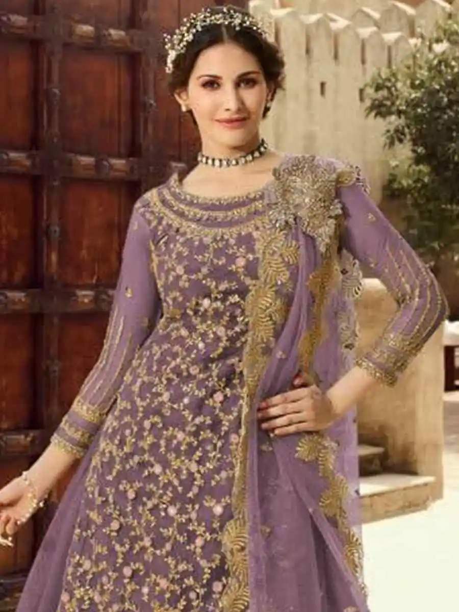 Lavender Soft Net With Embroidery Work Salwar Suit | Jump Suits, Salwar suit, Casual Suits, Creative suits, Designer Suits, Palazzo Suits, Party Wear Suits, Patiala Suits, Straight Suits
