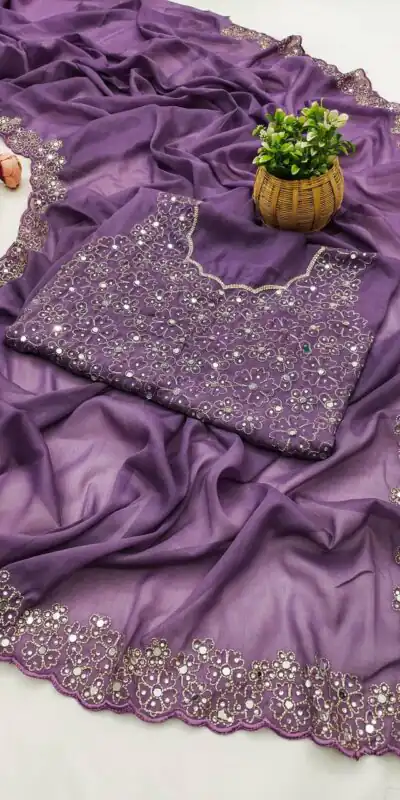 Lavender Star Georgette Silk Embroidery Work Saree | Sarees, Bollywood Sarees, Creative Sarees, Designer Sarees, Embroidered Sarees, Ethnic Saree, Modern Digital sarees, Party Wear Sarees