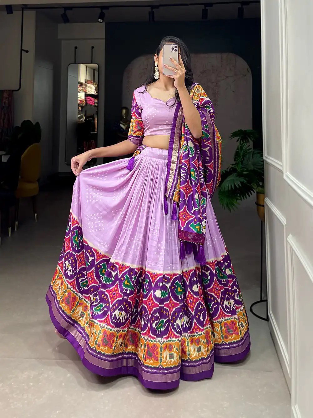 Lavender Tussar Silk Patola Printed Lehenga Choli | Lehenga, Bollywood Lehenga, Creative Lehenga, Designer Lehenga, Embroidered Lehenga, Party Wear Lehenga