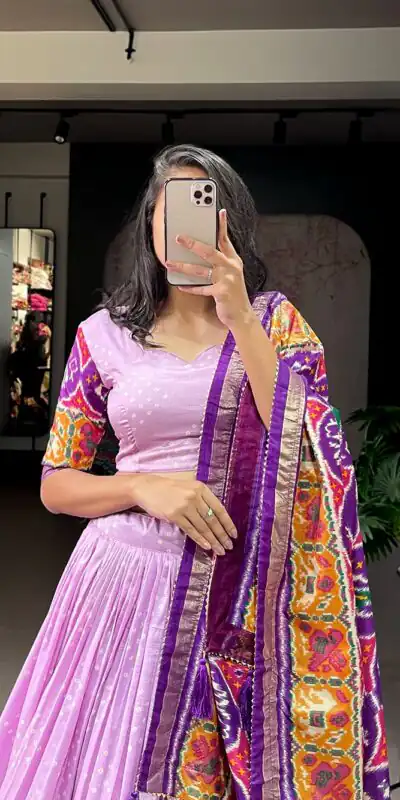 Lavender Tussar Silk Patola Printed Lehenga Choli | Lehenga, Bollywood Lehenga, Creative Lehenga, Designer Lehenga, Embroidered Lehenga, Party Wear Lehenga