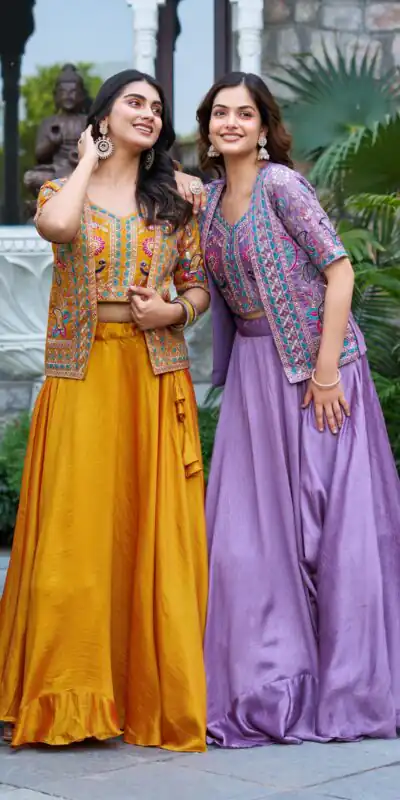 Lavender Vichitra Embroidery Thread Work Lehenga Choli | Lehenga, Bollywood Lehenga, Creative Lehenga, Designer Lehenga, Embroidered Lehenga, Party Wear Lehenga