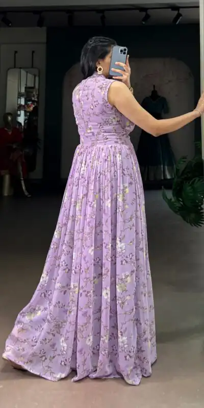 Lavender Weightless Marbal Floral Print Gown | Gowns, Bollywood Gowns, Creative Gowns, Designer Gowns, Embroidered Gowns, Party Wear Gowns