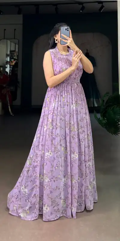 Lavender Weightless Marbal Floral Print Gown | Gowns, Bollywood Gowns, Creative Gowns, Designer Gowns, Embroidered Gowns, Party Wear Gowns