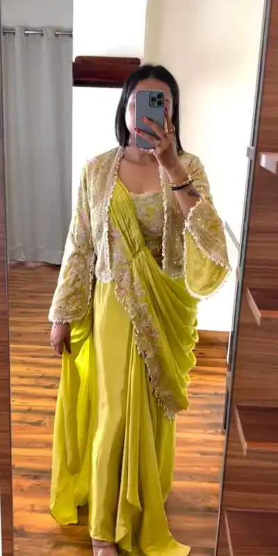 Lemon Chinon Embroidery Lace Work Saree | Sarees, Bollywood Sarees, Creative Sarees, Designer Sarees, Embroidered Sarees, Ethnic Saree, Modern Digital sarees, Party Wear Sarees