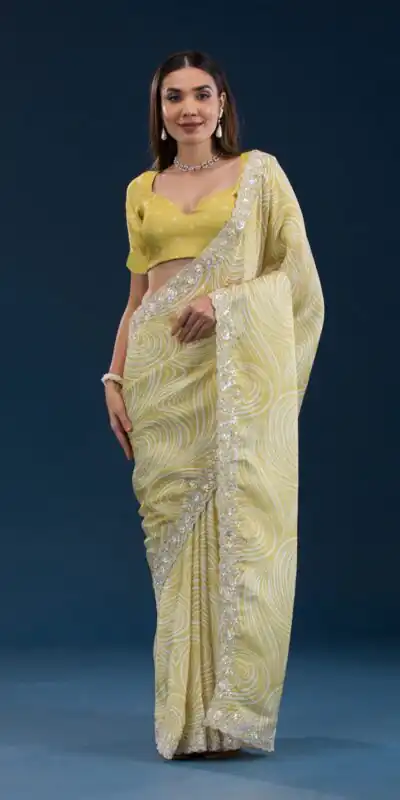 Lemon Yellow Georgette Digital Prints Embroidery Codding Sequins Work Saree | Sarees, Bollywood Sarees, Creative Sarees, Designer Sarees, Embroidered Sarees, Ethnic Saree, Modern Digital sarees, Party Wear Sarees