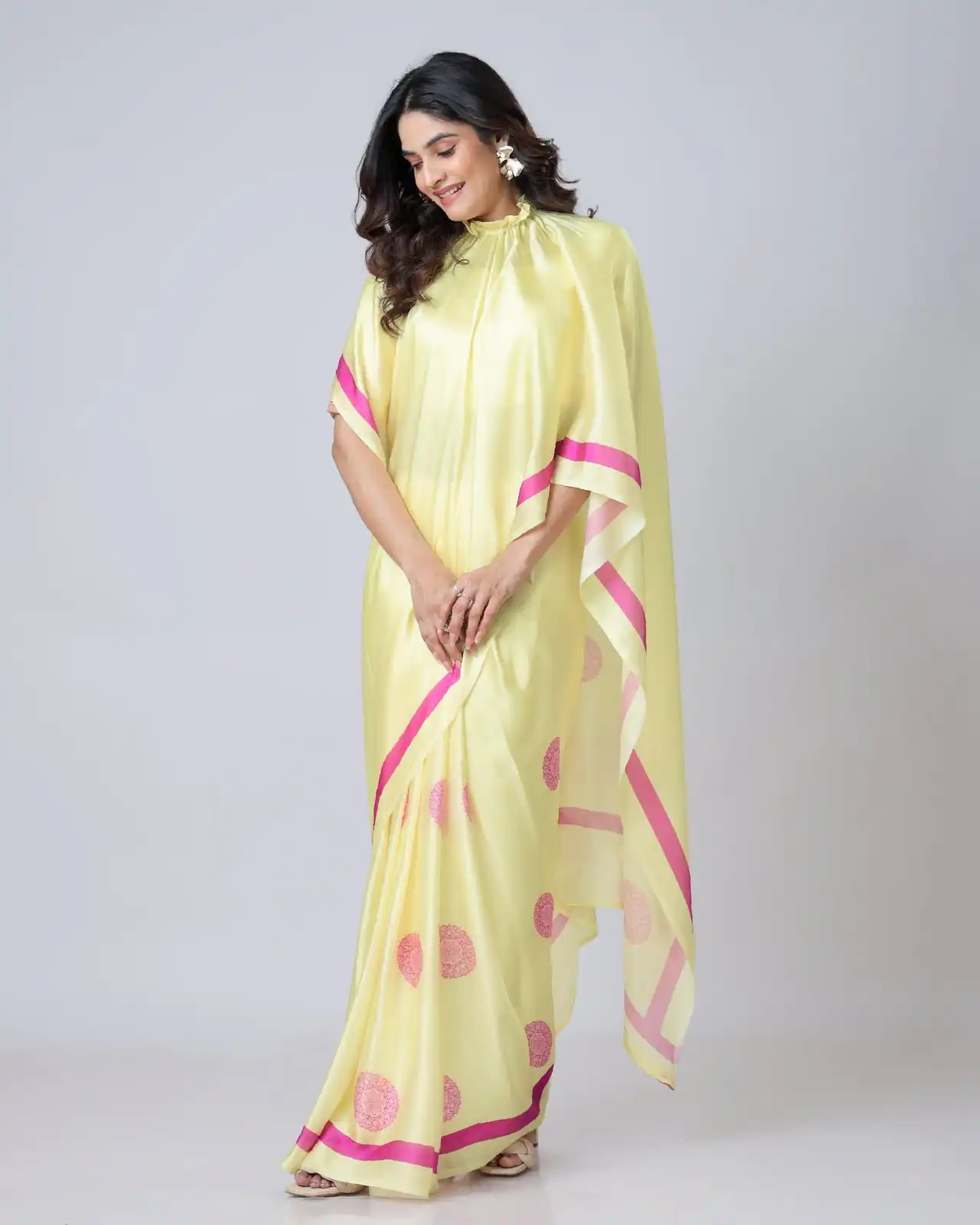 Lemon Yellow Japan Satin Digital Print Work Saree | Sarees, Bollywood Sarees, Creative Sarees, Designer Sarees, Embroidered Sarees, Ethnic Saree, Modern Digital sarees, Party Wear Sarees