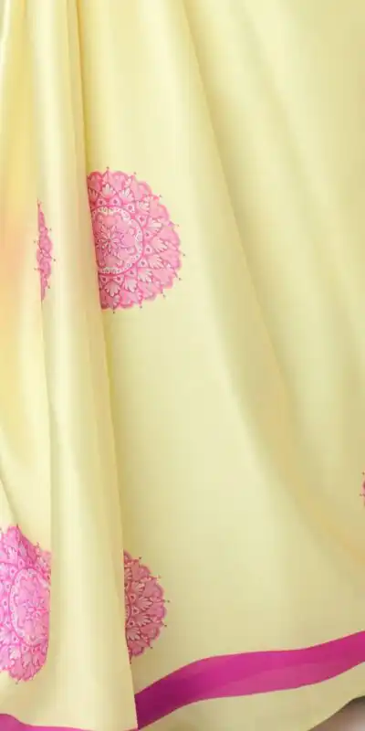 Lemon Yellow Japan Satin Digital Print Work Saree | Sarees, Bollywood Sarees, Creative Sarees, Designer Sarees, Embroidered Sarees, Ethnic Saree, Modern Digital sarees, Party Wear Sarees