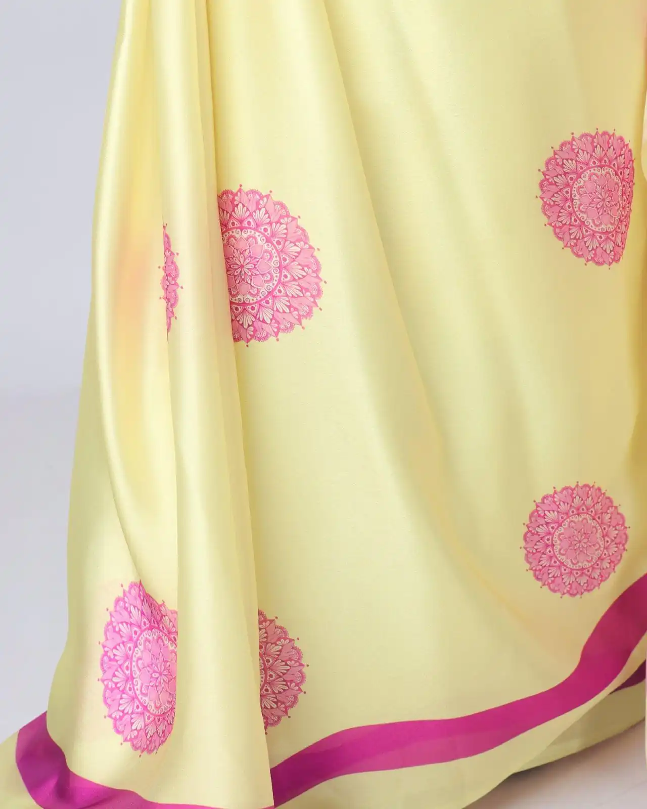 Lemon Yellow Japan Satin Digital Print Work Saree | Sarees, Bollywood Sarees, Creative Sarees, Designer Sarees, Embroidered Sarees, Ethnic Saree, Modern Digital sarees, Party Wear Sarees