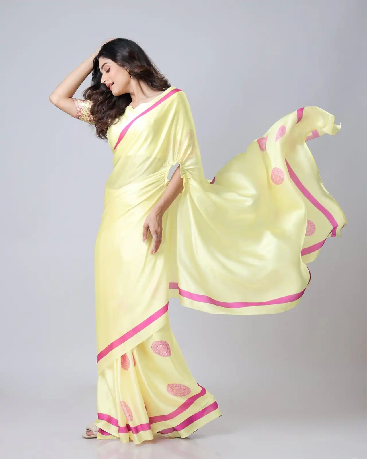 Lemon Yellow Japan Satin Digital Print Work Saree | Sarees, Bollywood Sarees, Creative Sarees, Designer Sarees, Embroidered Sarees, Ethnic Saree, Modern Digital sarees, Party Wear Sarees