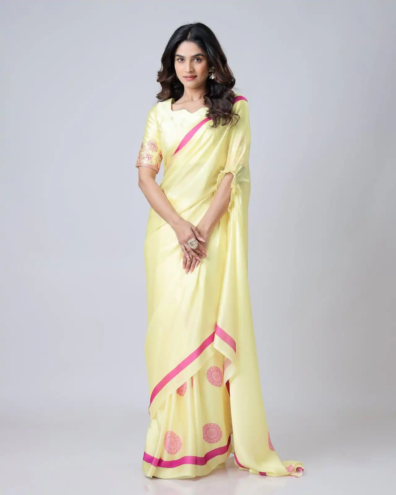 Lemon Yellow Japan Satin Digital Print Work Saree | Sarees, Bollywood Sarees, Creative Sarees, Designer Sarees, Embroidered Sarees, Ethnic Saree, Modern Digital sarees, Party Wear Sarees