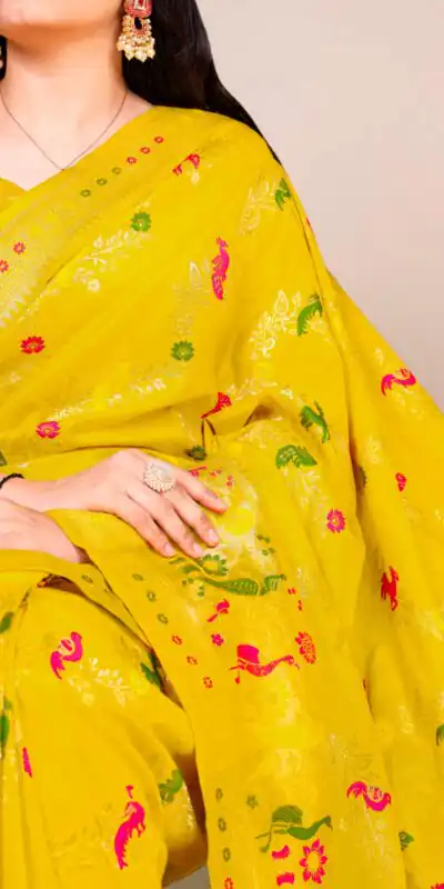 Lemon Yellow Nylon Weaving Work Saree | Sarees, Bollywood Sarees, Creative Sarees, Designer Sarees, Embroidered Sarees, Ethnic Saree, Modern Digital sarees, Party Wear Sarees