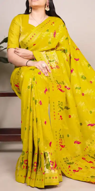 Lemon Yellow Nylon Weaving Work Saree | Sarees, Bollywood Sarees, Creative Sarees, Designer Sarees, Embroidered Sarees, Ethnic Saree, Modern Digital sarees, Party Wear Sarees