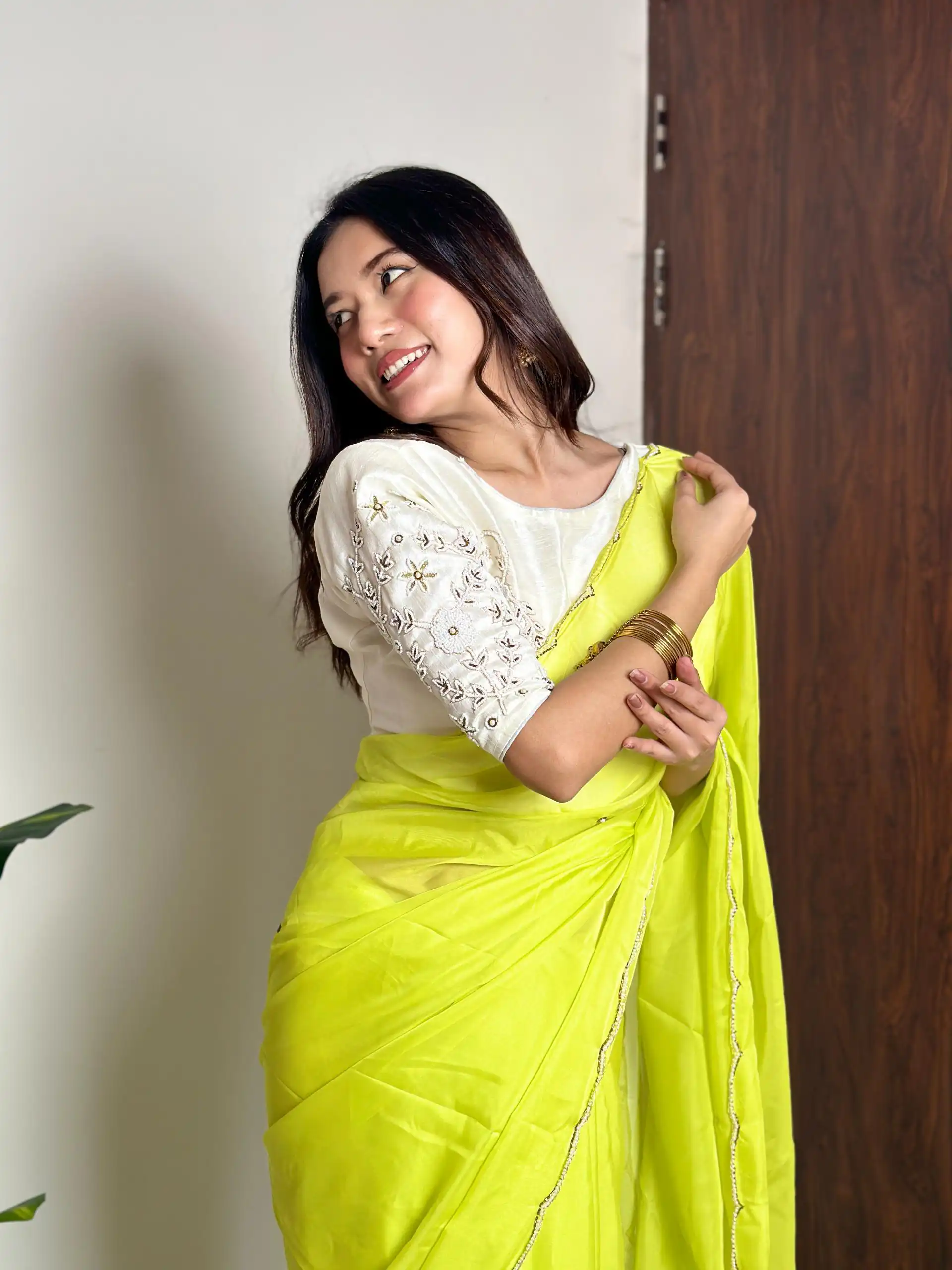 Lemon Yellow Soft Organza With Handwork Saree | Sarees, Bollywood Sarees, Creative Sarees, Designer Sarees, Embroidered Sarees, Ethnic Saree, Modern Digital sarees, Party Wear Sarees