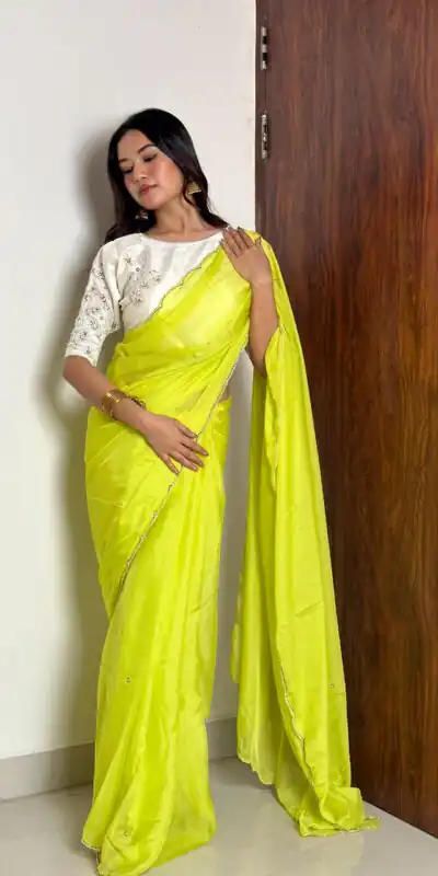 Lemon Yellow Soft Organza With Handwork Saree | Sarees, Bollywood Sarees, Creative Sarees, Designer Sarees, Embroidered Sarees, Ethnic Saree, Modern Digital sarees, Party Wear Sarees
