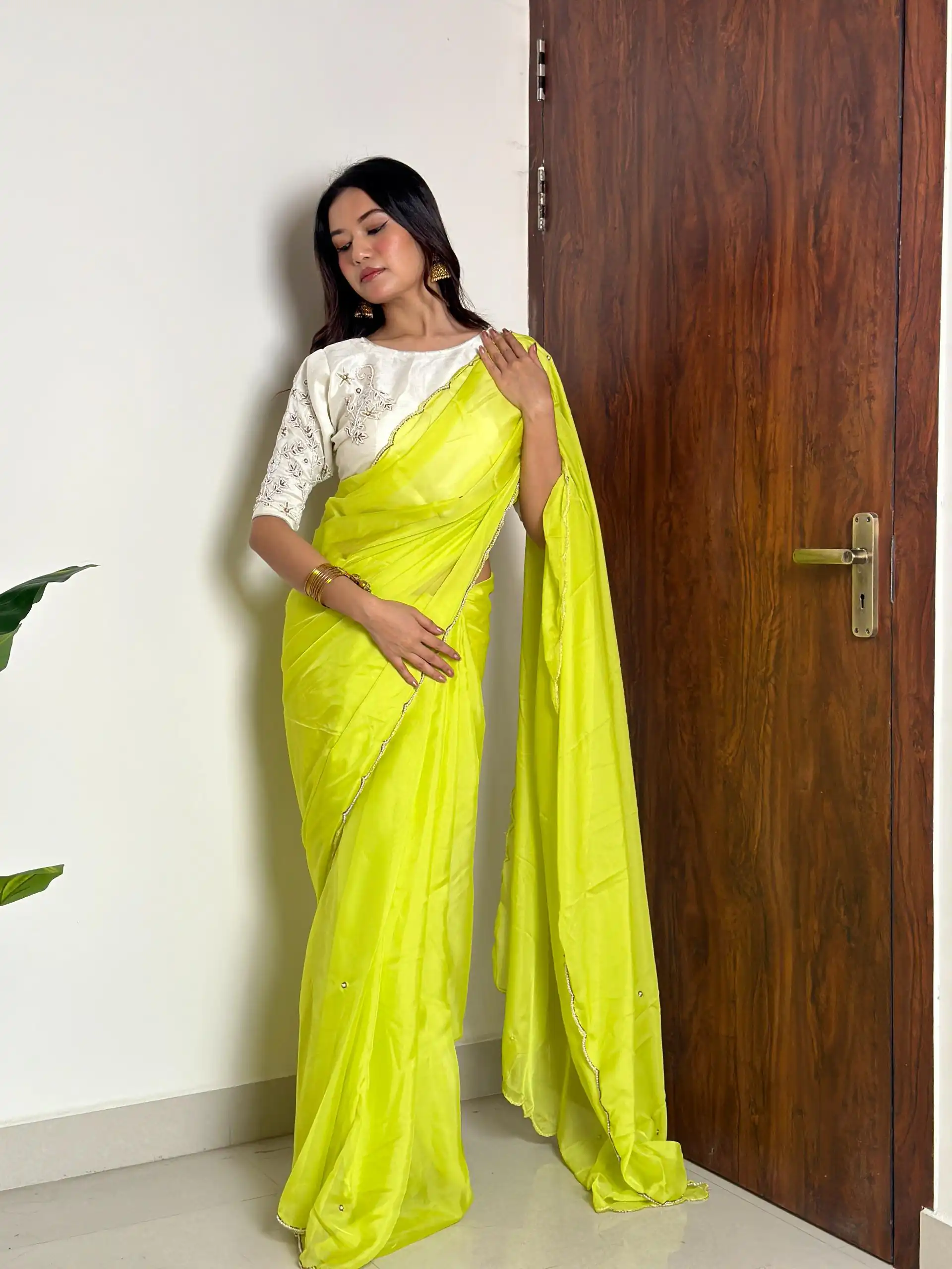 Lemon Yellow Soft Organza With Handwork Saree | Sarees, Bollywood Sarees, Creative Sarees, Designer Sarees, Embroidered Sarees, Ethnic Saree, Modern Digital sarees, Party Wear Sarees