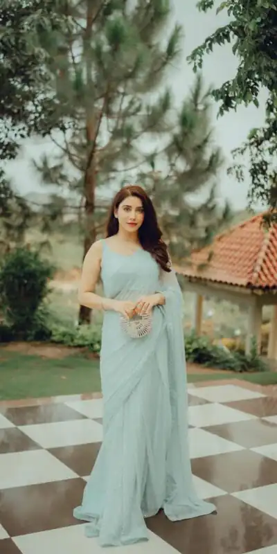 Light Blue Georgette Sirvoski Support Lace Saree | Sarees, Bollywood Sarees, Creative Sarees, Designer Sarees, Embroidered Sarees, Ethnic Saree, Modern Digital sarees, Party Wear Sarees