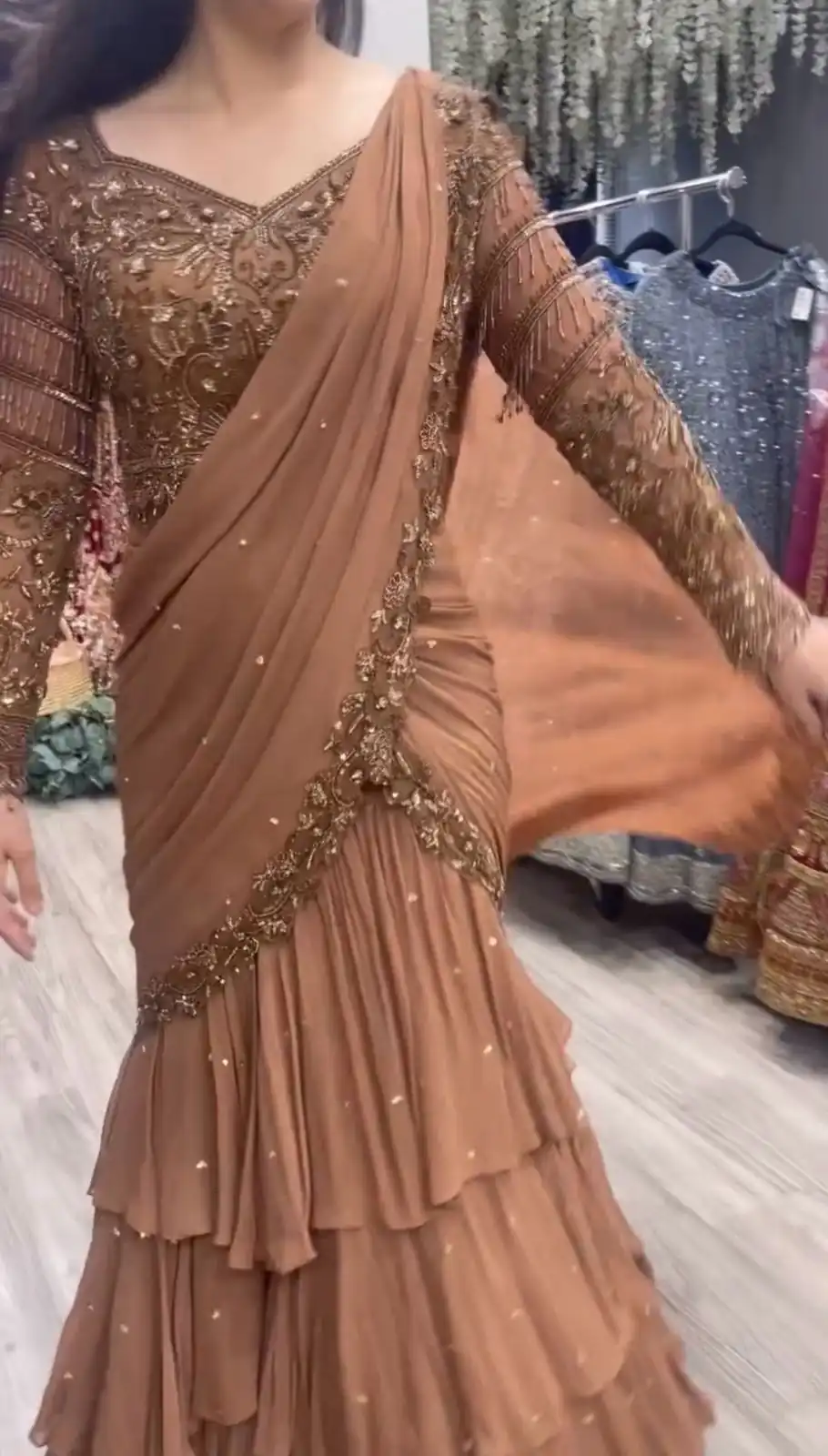 Light Brown Georgette Thread With Sequence Lehenga Choli | Lehenga, Bollywood Lehenga, Creative Lehenga, Designer Lehenga, Embroidered Lehenga, Party Wear Lehenga