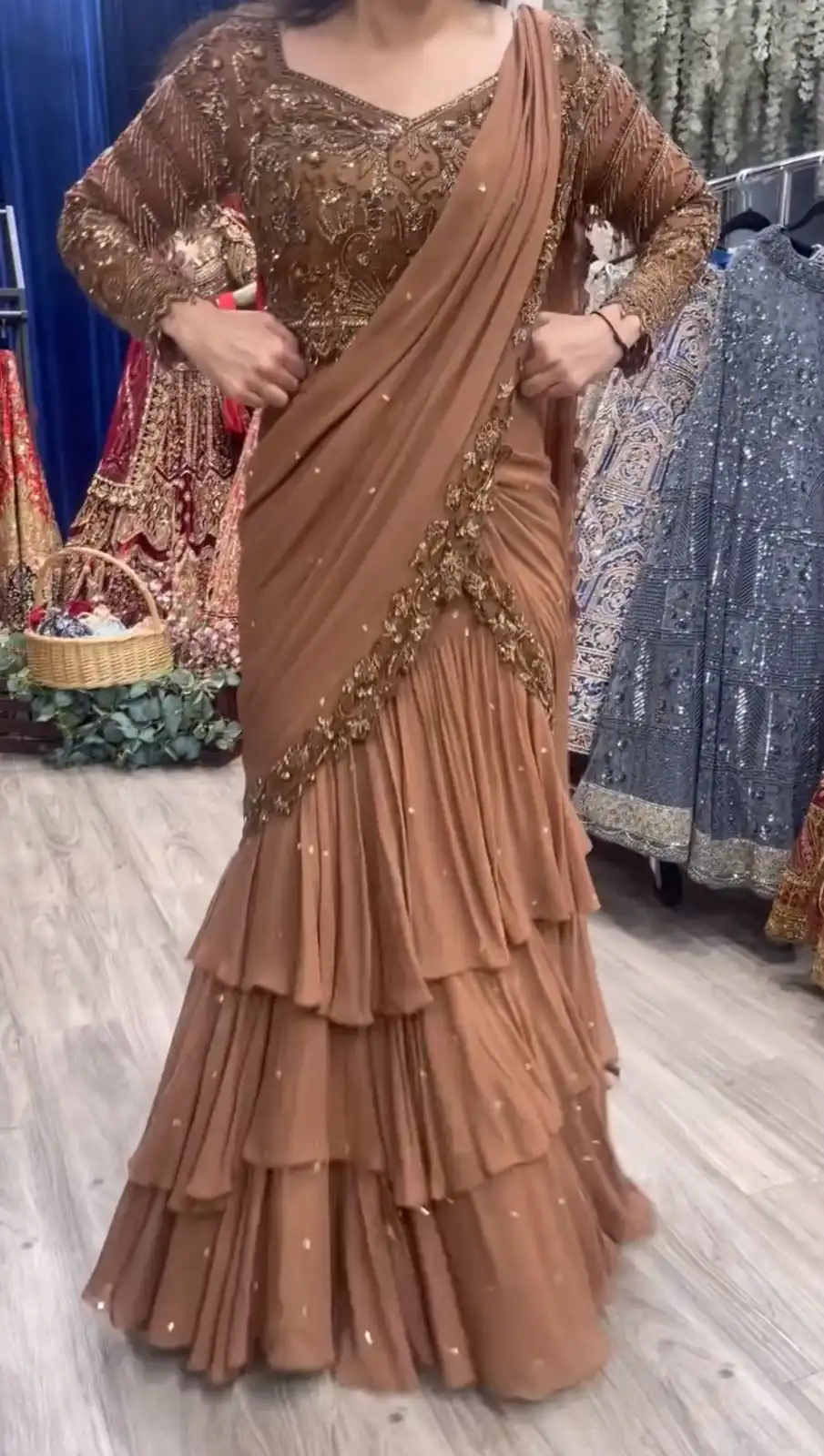 Light Brown Georgette Thread With Sequence Lehenga Choli | Lehenga, Bollywood Lehenga, Creative Lehenga, Designer Lehenga, Embroidered Lehenga, Party Wear Lehenga
