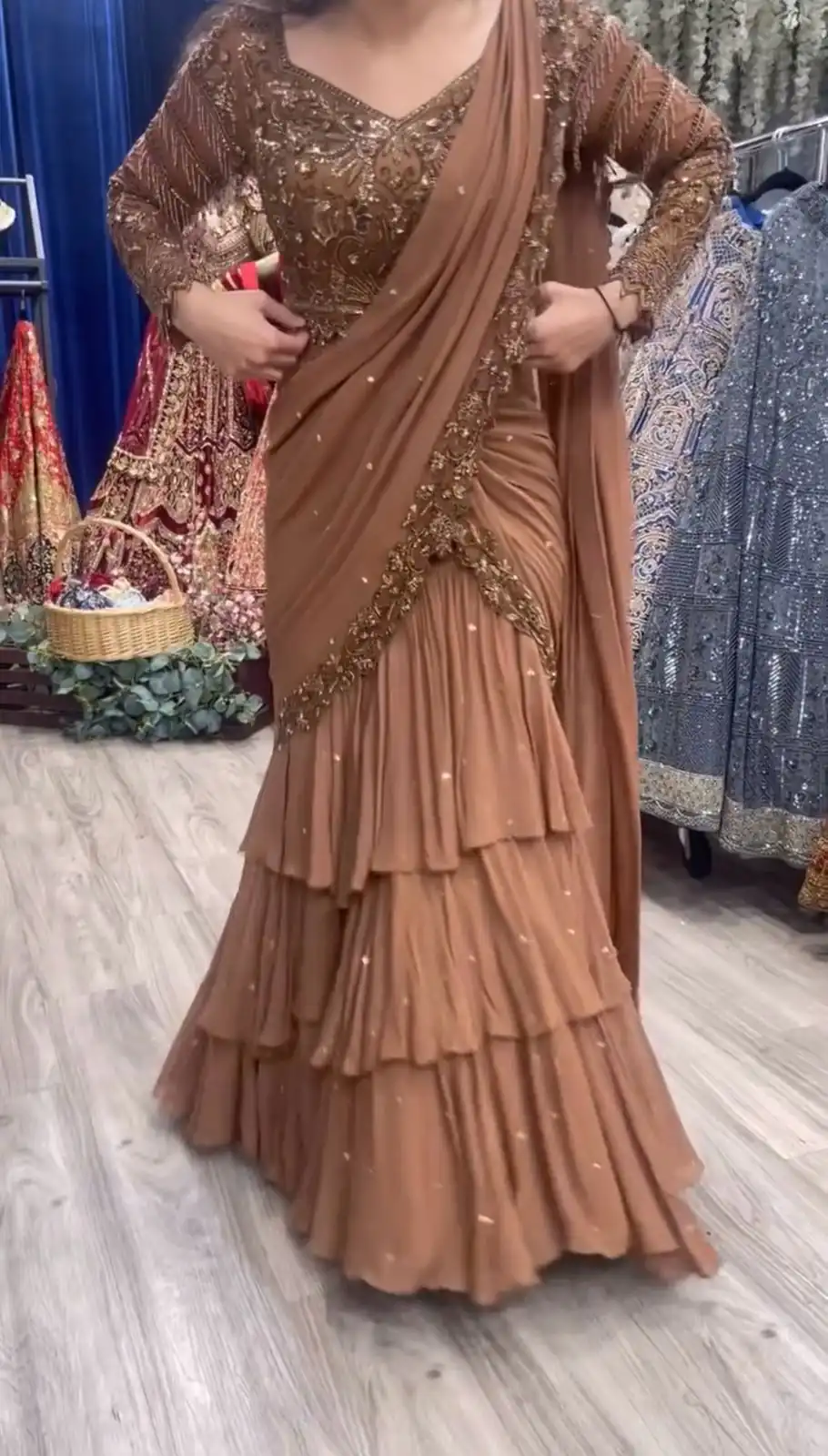 Light Brown Georgette Thread With Sequence Lehenga Choli | Lehenga, Bollywood Lehenga, Creative Lehenga, Designer Lehenga, Embroidered Lehenga, Party Wear Lehenga