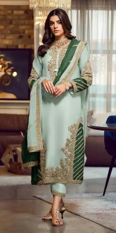 Light Green Georgette Embroidery Sequence Salwar Suit | Salwar suit, Casual Suits, Creative suits, Designer Suits, Palazzo Suits, Party Wear Suits, Patiala Suits, Straight Suits