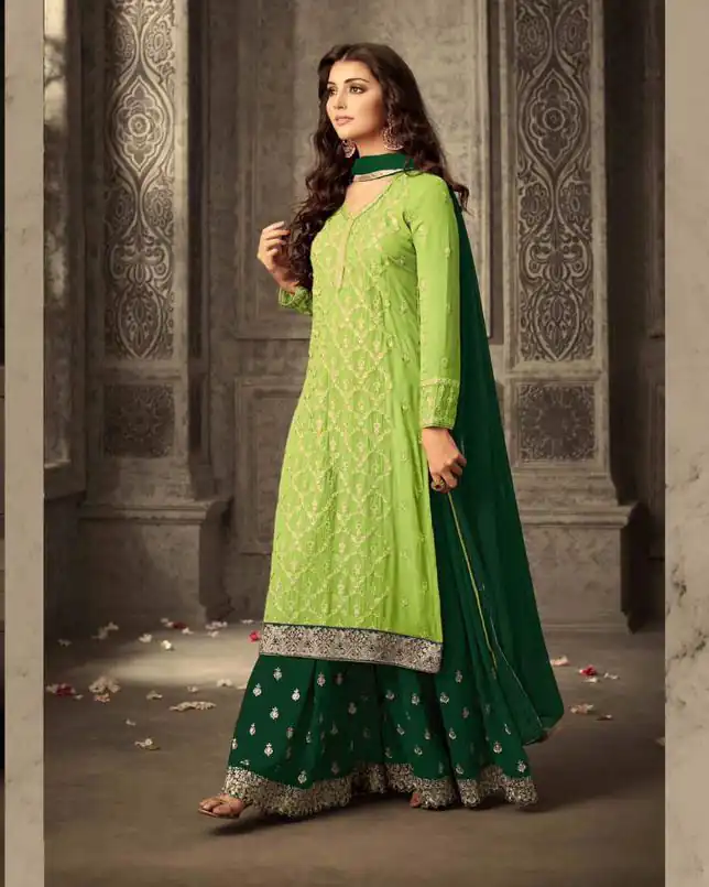 Light Green Georgette With Embroidery Work With Stone Salwar Suit | Jump Suits, Salwar suit, Casual Suits, Creative suits, Designer Suits, Palazzo Suits, Party Wear Suits, Patiala Suits, Straight Suits