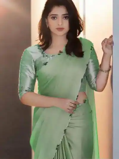 Light Green Rangoli Silk Handwork And Cutwork With Pearl Saree | Sarees, Bollywood Sarees, Creative Sarees, Designer Sarees, Embroidered Sarees, Ethnic Saree, Modern Digital sarees, Party Wear Sarees