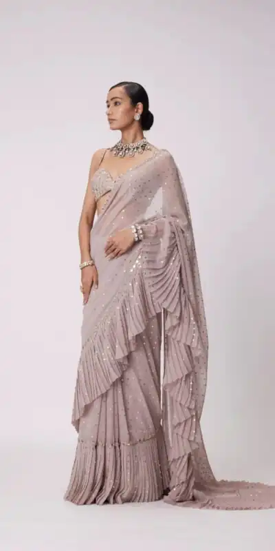 Light Peach Faux Georgette Sequence Saree | Sarees, Bollywood Sarees, Creative Sarees, Designer Sarees, Embroidered Sarees, Ethnic Saree, Modern Digital sarees, Party Wear Sarees