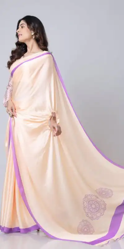 Light Peach Japan Satin Digital Print Work Saree | Sarees, Bollywood Sarees, Creative Sarees, Designer Sarees, Embroidered Sarees, Ethnic Saree, Modern Digital sarees, Party Wear Sarees