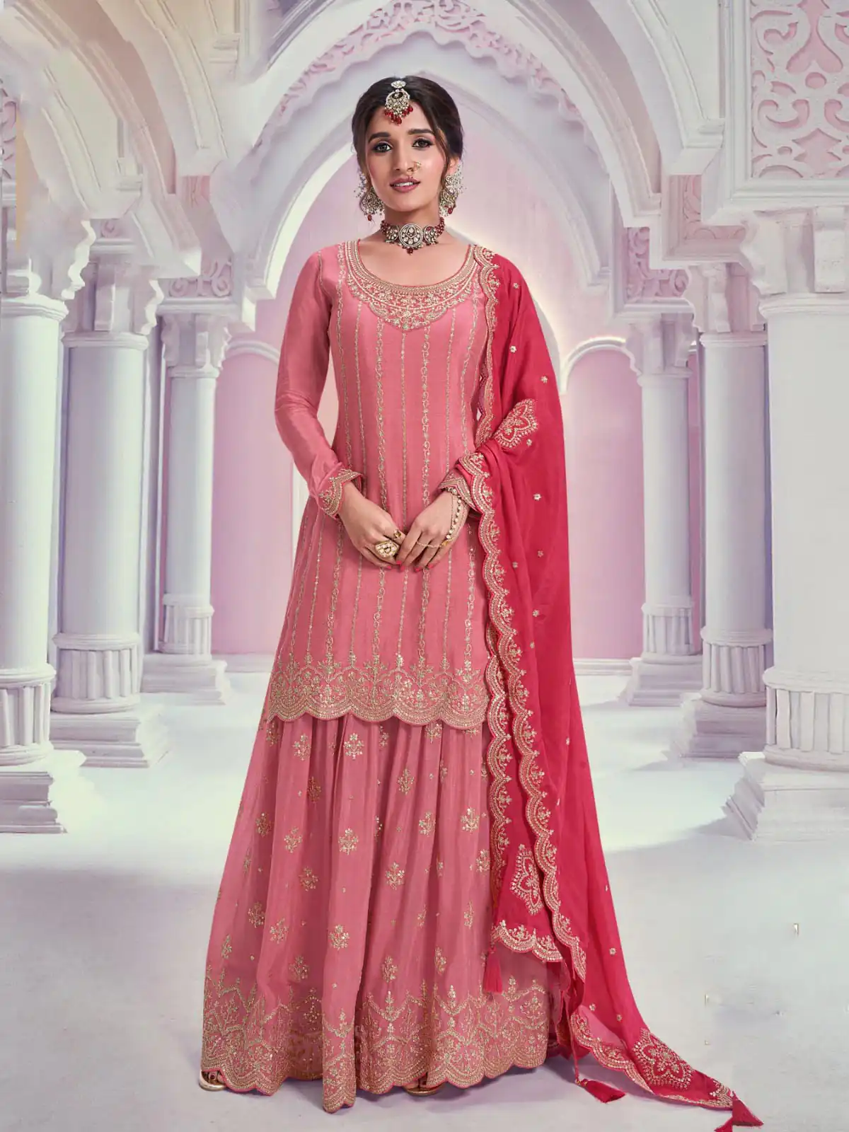 Light Pink Chinon Multi Coding Work Salwar Suit | Jump Suits, Salwar suit, Casual Suits, Creative suits, Designer Suits, Palazzo Suits, Party Wear Suits, Patiala Suits, Straight Suits